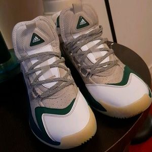 Addias white tan and green